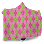 Pink And Green Argyle Pattern Print Hooded Blanket