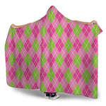 Pink And Green Argyle Pattern Print Hooded Blanket