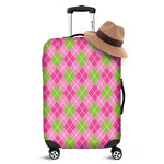 Pink And Green Argyle Pattern Print Luggage Cover