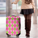 Pink And Green Argyle Pattern Print Luggage Cover