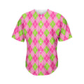 Pink And Green Argyle Pattern Print Men's Baseball Jersey