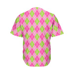 Pink And Green Argyle Pattern Print Men's Baseball Jersey