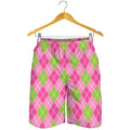 Pink And Green Argyle Pattern Print Men's Shorts