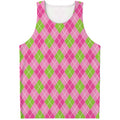 Pink And Green Argyle Pattern Print Men's Tank Top