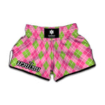 Pink And Green Argyle Pattern Print Muay Thai Boxing Shorts