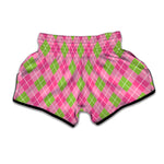 Pink And Green Argyle Pattern Print Muay Thai Boxing Shorts