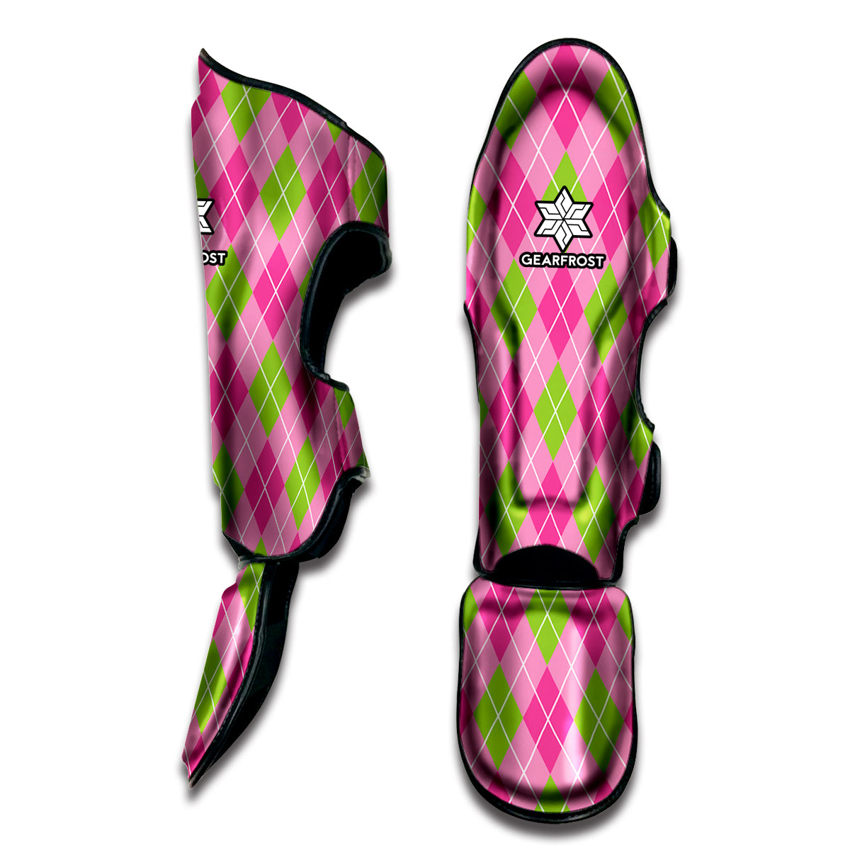 Pink And Green Argyle Pattern Print Muay Thai Shin Guard