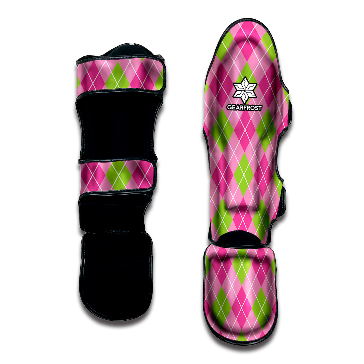 Pink And Green Argyle Pattern Print Muay Thai Shin Guard