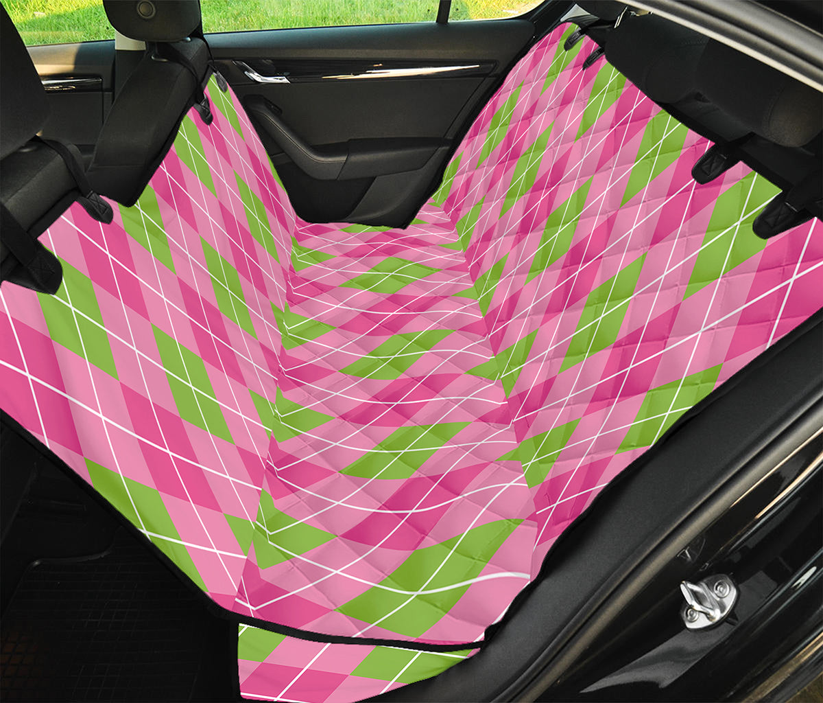 Pink And Green Argyle Pattern Print Pet Car Back Seat Cover
