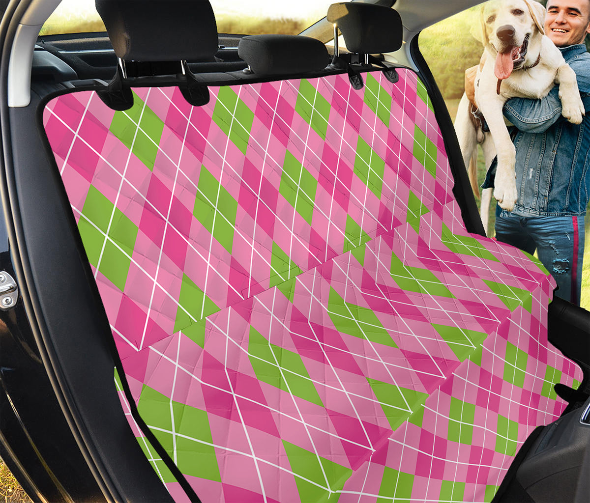 Pink And Green Argyle Pattern Print Pet Car Back Seat Cover