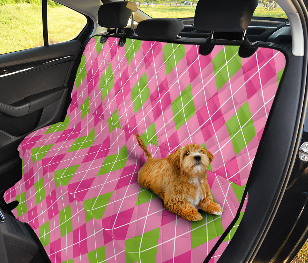 Pink And Green Argyle Pattern Print Pet Car Back Seat Cover