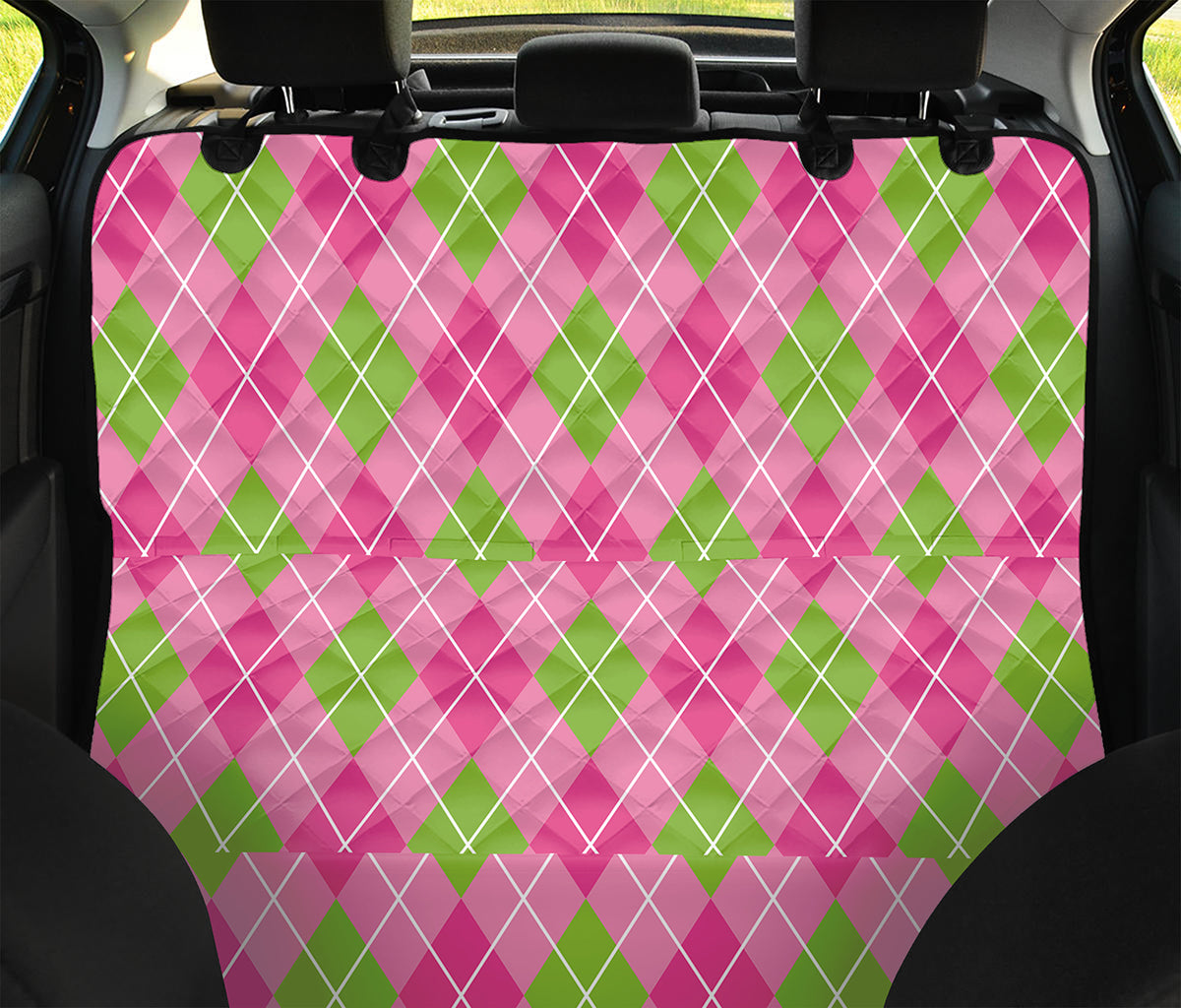 Pink And Green Argyle Pattern Print Pet Car Back Seat Cover