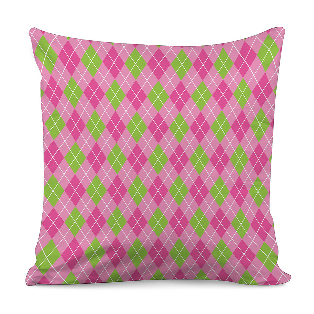 Pink And Green Argyle Pattern Print Pillow Cover