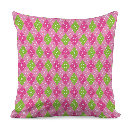 Pink And Green Argyle Pattern Print Pillow Cover