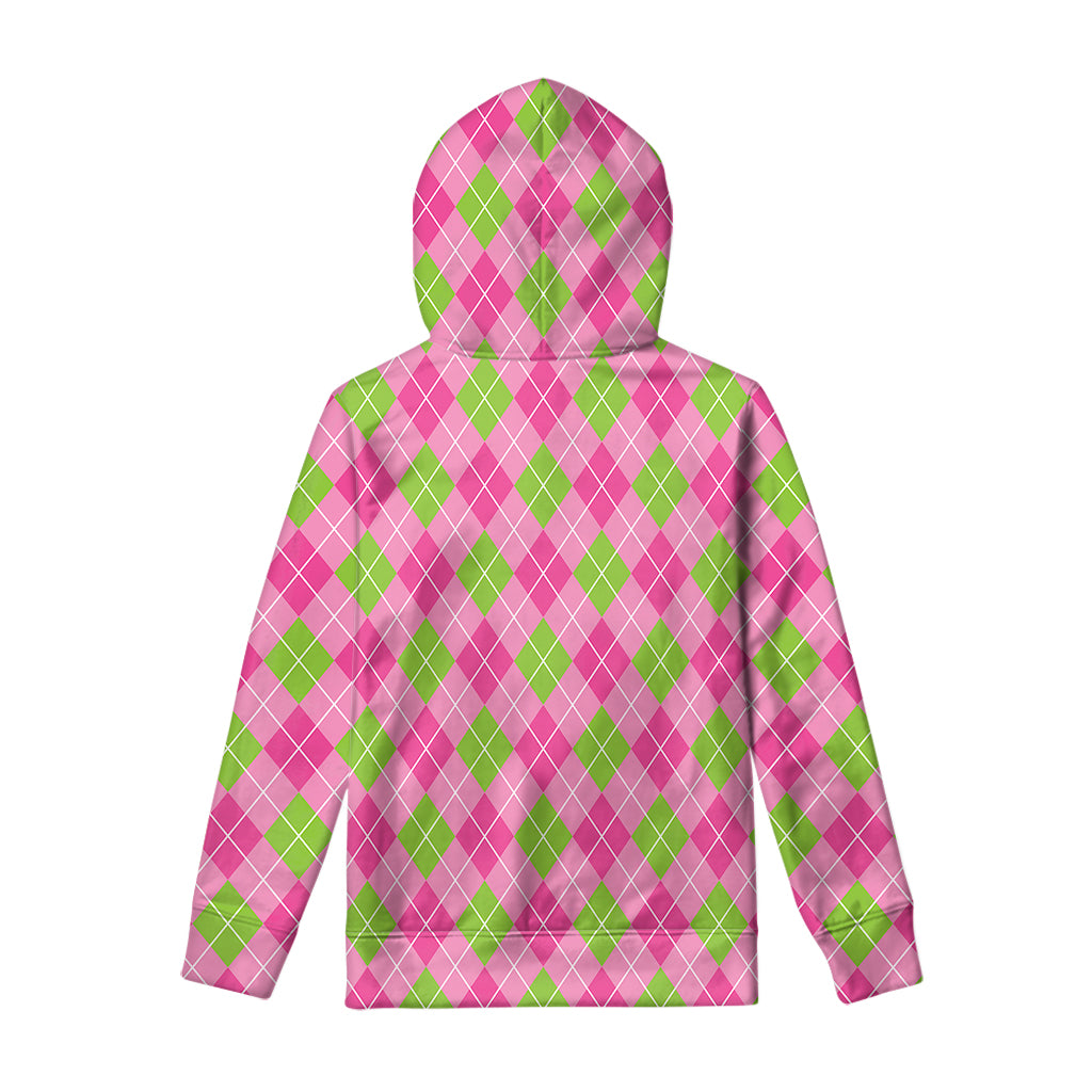 Pink And Green Argyle Pattern Print Pullover Hoodie