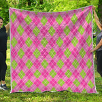 Pink And Green Argyle Pattern Print Quilt