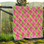 Pink And Green Argyle Pattern Print Quilt