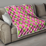 Pink And Green Argyle Pattern Print Quilt