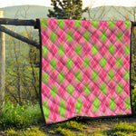 Pink And Green Argyle Pattern Print Quilt