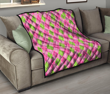 Pink And Green Argyle Pattern Print Quilt