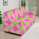 Pink And Green Argyle Pattern Print Sofa Cover