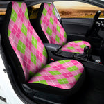 Pink And Green Argyle Pattern Print Universal Fit Car Seat Covers