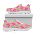 Pink And Green Argyle Pattern Print White Running Shoes