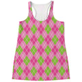 Pink And Green Argyle Pattern Print Women's Racerback Tank Top