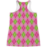 Pink And Green Argyle Pattern Print Women's Racerback Tank Top