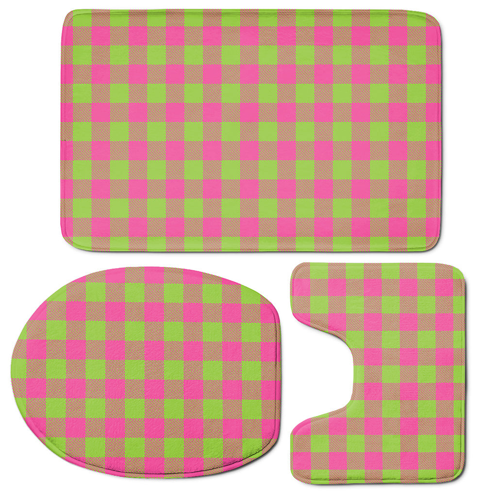 Pink And Green Buffalo Plaid Print 3 Piece Bath Mat Set
