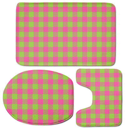 Pink And Green Buffalo Plaid Print 3 Piece Bath Mat Set