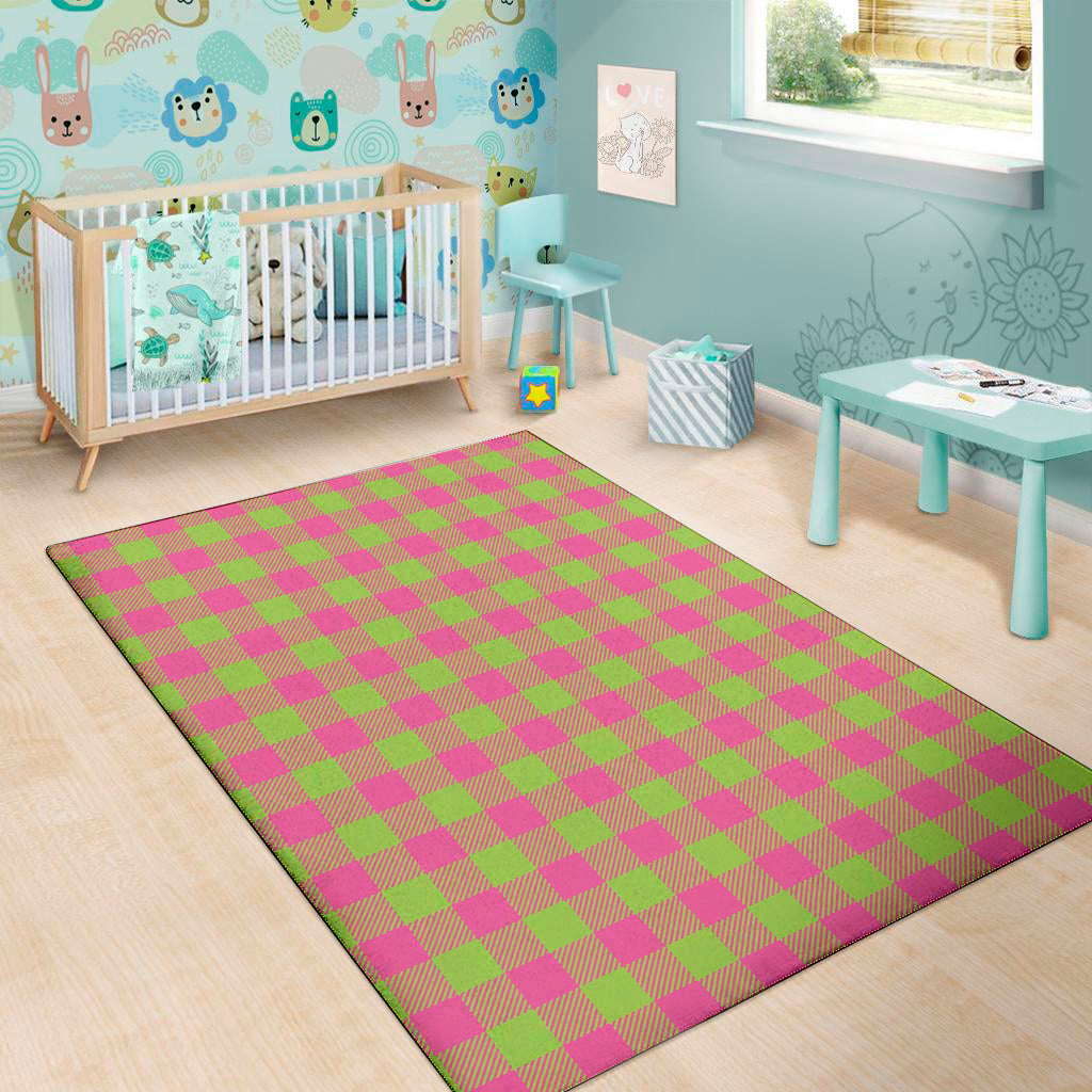 Pink And Green Buffalo Plaid Print Area Rug