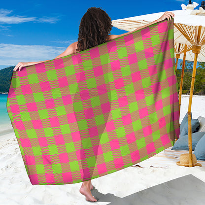 Pink And Green Buffalo Plaid Print Beach Sarong Wrap