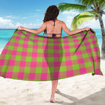 Pink And Green Buffalo Plaid Print Beach Sarong Wrap