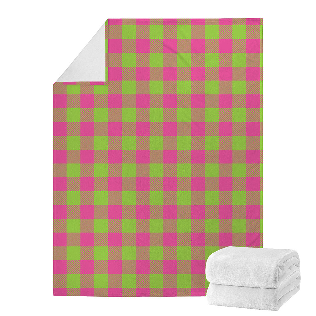 Pink And Green Buffalo Plaid Print Blanket