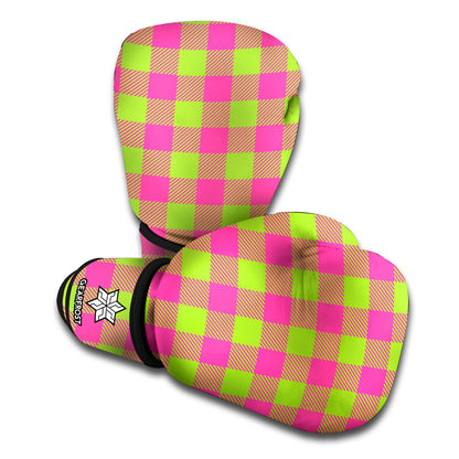 Pink And Green Buffalo Plaid Print Boxing Gloves