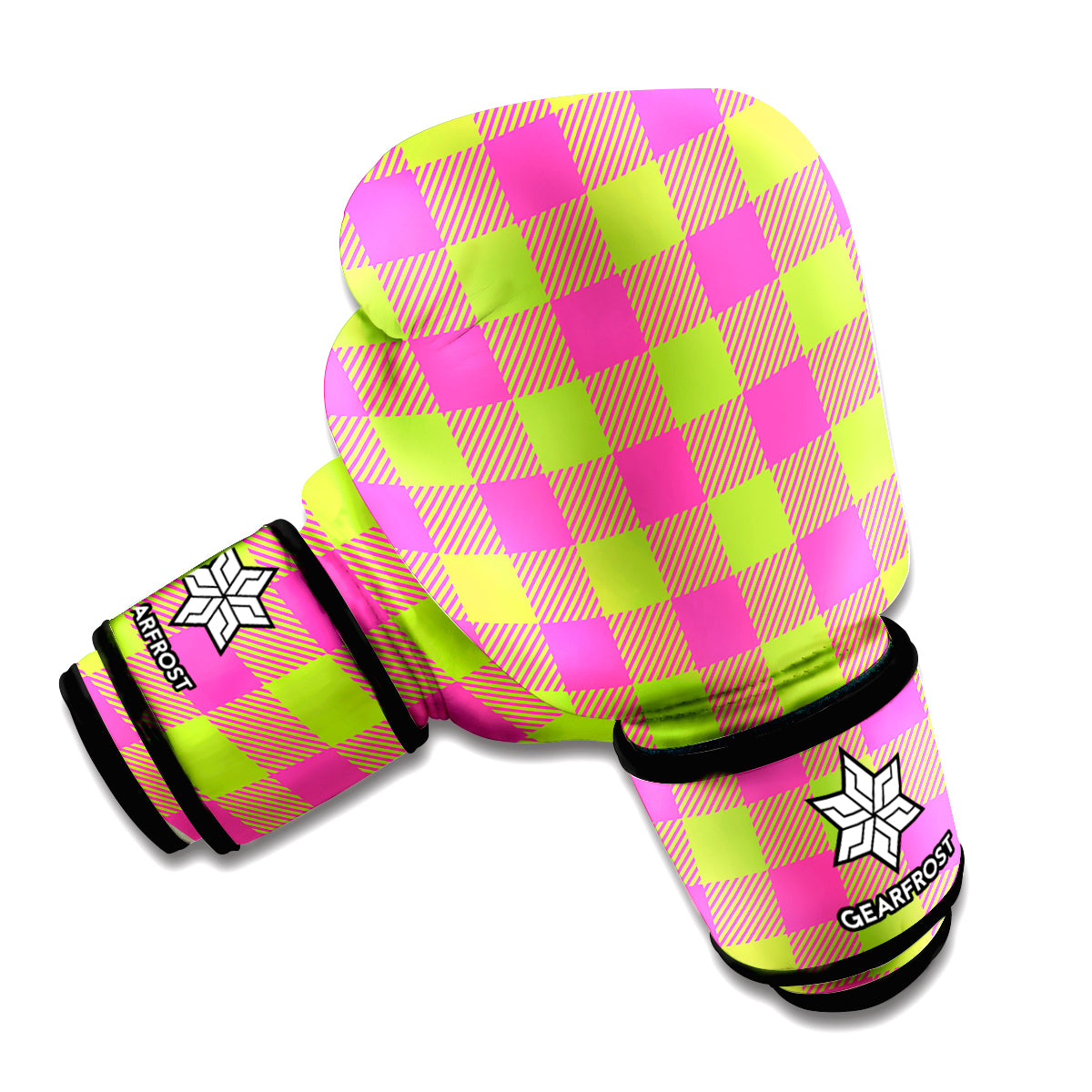 Pink And Green Buffalo Plaid Print Boxing Gloves