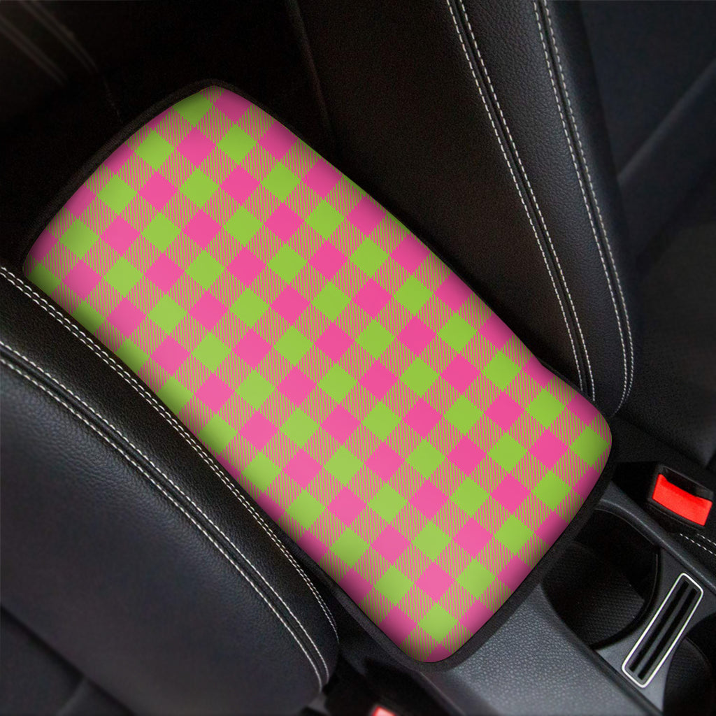 Pink And Green Buffalo Plaid Print Car Center Console Cover