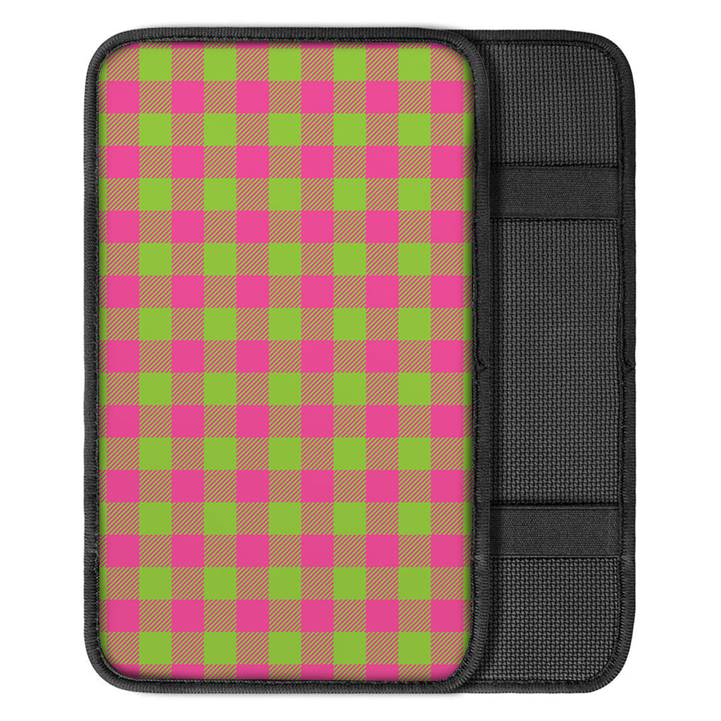 Pink And Green Buffalo Plaid Print Car Center Console Cover
