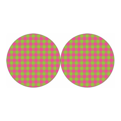 Pink And Green Buffalo Plaid Print Car Coasters