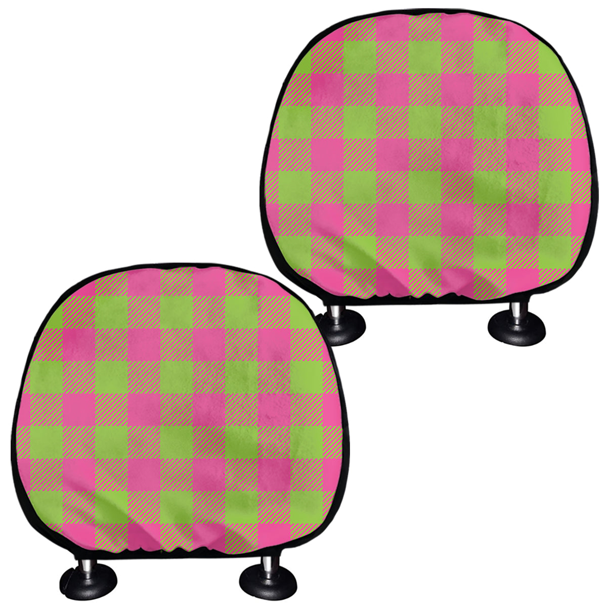 Pink And Green Buffalo Plaid Print Car Headrest Covers