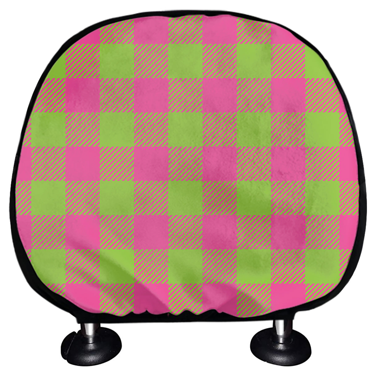 Pink And Green Buffalo Plaid Print Car Headrest Covers