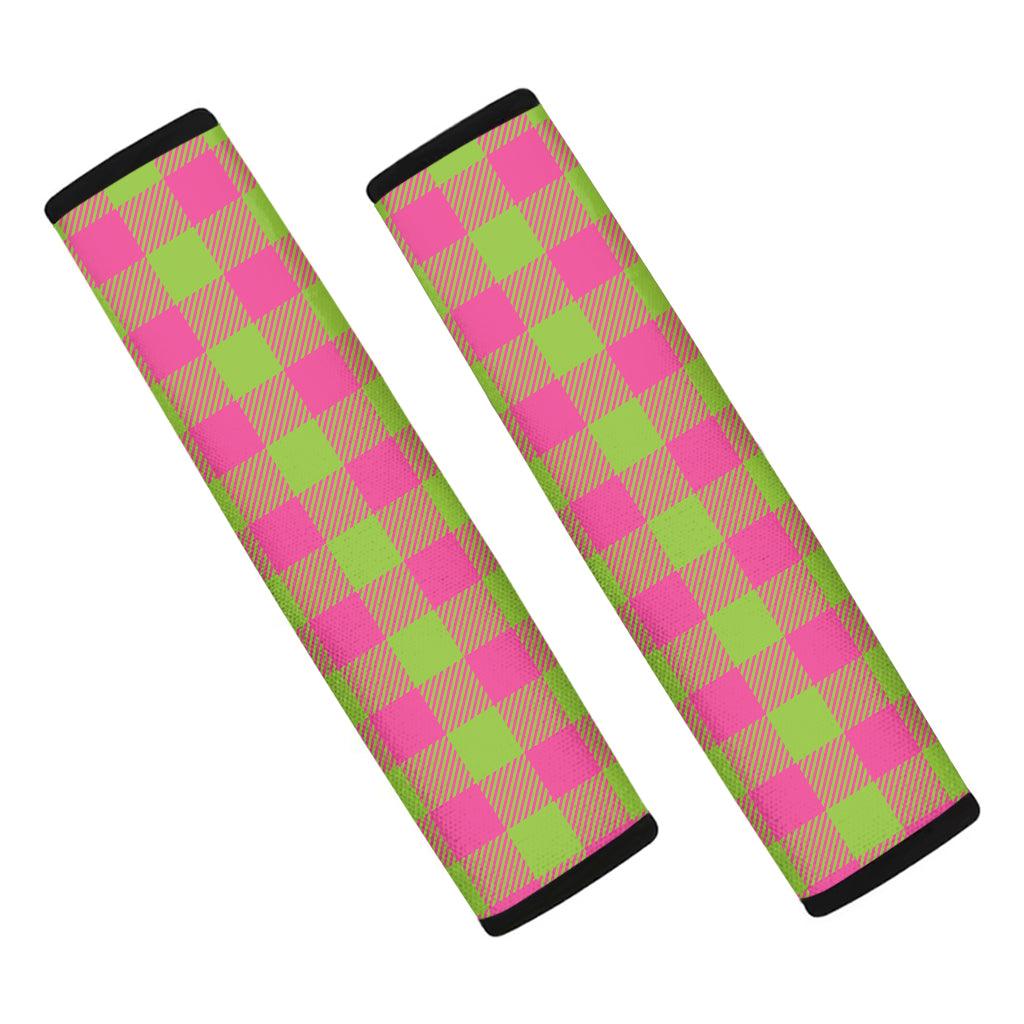 Pink And Green Buffalo Plaid Print Car Seat Belt Covers