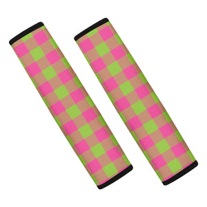Pink And Green Buffalo Plaid Print Car Seat Belt Covers