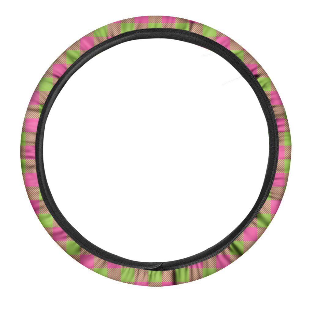 Pink And Green Buffalo Plaid Print Car Steering Wheel Cover