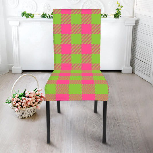Pink And Green Buffalo Plaid Print Dining Chair Slipcover