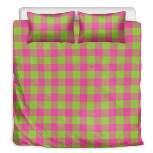 Pink And Green Buffalo Plaid Print Duvet Cover Bedding Set