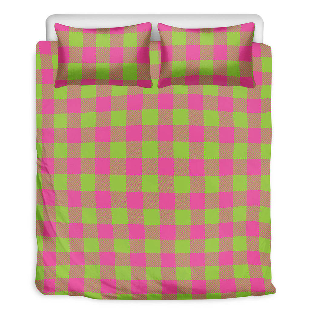 Pink And Green Buffalo Plaid Print Duvet Cover Bedding Set