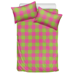 Pink And Green Buffalo Plaid Print Duvet Cover Bedding Set