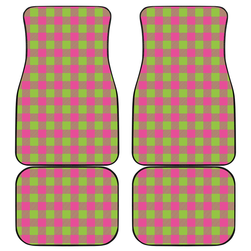 Pink And Green Buffalo Plaid Print Front and Back Car Floor Mats